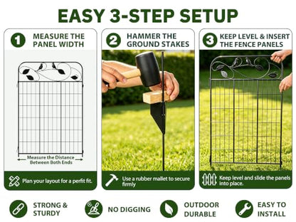 Decorative Garden Fence, 32in H x 12ft L Metal Animal Barrier Fence, Rustproof Dog Fence Outdoor, 10 Panels Sturdy No Dig Garden Border Fence for Flower Beds, Landscaping and Yard - size: 10 Panels-32in(H)x22.5ft(L)-Flat