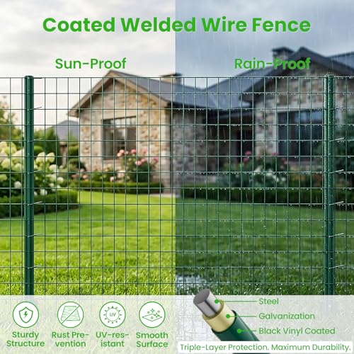 DoCred Welded Wire Fence 35.4inx 50ft, PVC Anti-Rust Coated Metal Wire Mesh - color: Green, size: 35.4Inch x 50FT