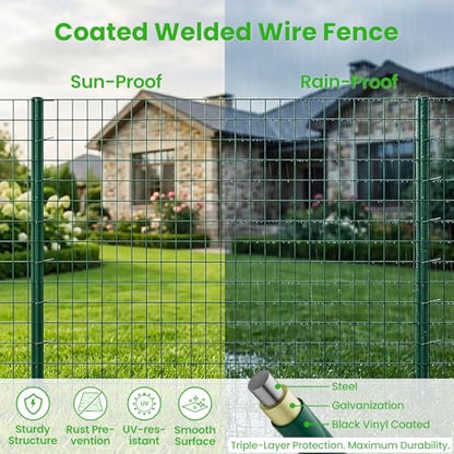 DoCred Welded Wire Fence 35.4inx 50ft, PVC Anti-Rust Coated Metal Wire Mesh - color: Green, size: 35.4Inch x 50FT