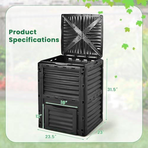 Outdoor Compost Bin, 80 Gallon Large Composting Box with Top Flip Latch-on Lid & Bottom Exit Door, Food Waste Container, Composter Barrel for Garden & Yard, Kitchen (All Black) - color: All Black