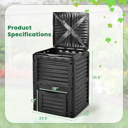 Outdoor Compost Bin, 80 Gallon Large Composting Box with Top Flip Latch-on Lid & Bottom Exit Door, Food Waste Container, Composter Barrel for Garden & Yard, Kitchen (All Black) - color: All Black