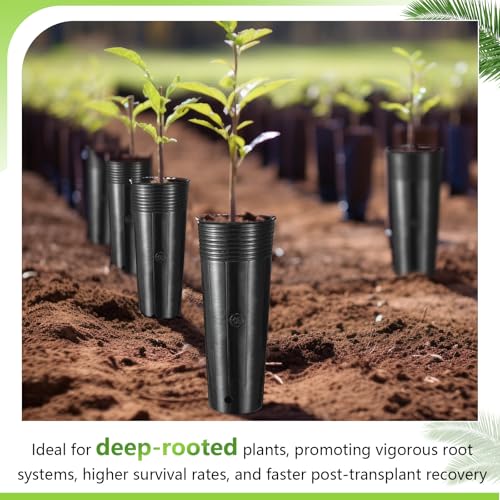 100 Pack Tall Tree Pot 11.8'' x 4.7'', Black Plastic Deep Nursery Pots, Soft Deep Seedling Pots for Seed Starting, Plant Starter Cups with Drainage Holes for Flowers, Cutting & Transplanting - size: 11.8'' X 4.7''