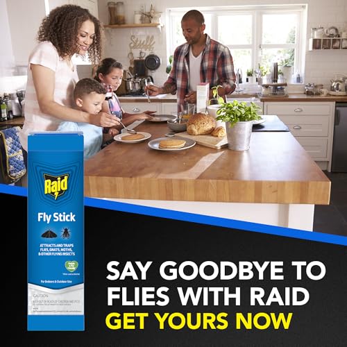 Raid Fly Stick Flying Insect Trap for Indoor/Outdoor Use, 6 Pack, Over 150 Insects Per Stick, Fly Sticky Trap for Flies, Gnats & Moths, Lasts Up to 3 Months, People & Pet Friendly, Hang or Place