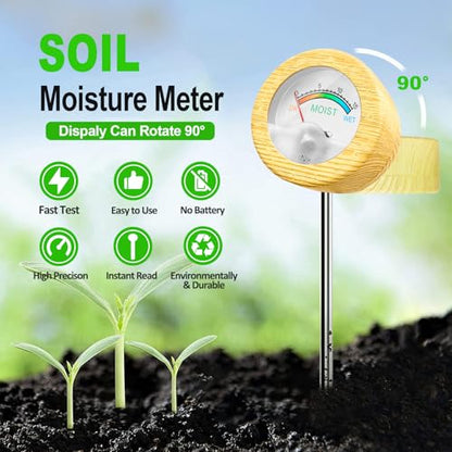 Soil Moisture Meter - Included 200+ Plants Care Guide, 80 pH Test Strips & Sample Tube, Soil Water Tester, Soil Hygrometer Sensor Tool for Garden, Lawn, Farm Plants Care, No Battery Needed - color: Light Wood
