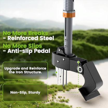 GASREKV Weed Puller Tool, 4-Claw Steel Head Stand Up Weeder, 39"-46" Adjustable Handle & Easy Eject, Root Weed Remover for Dandelion, Thistle & Crabgrass, No Bending - color: Orange