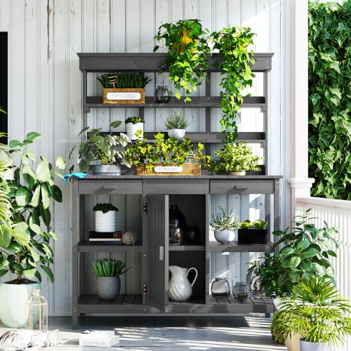 66" Large Outdoor Farmhouse Wooden Potting Bench Table