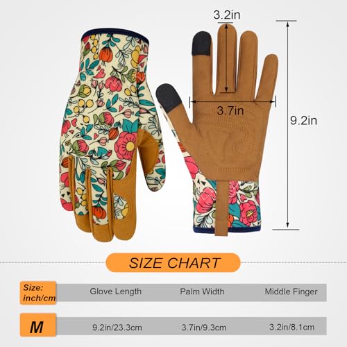 Leather Gardening Gloves for Women Thorn Proof Garden Gloves Touch Screen Working Gloves Gifts - color: Colors, size: Medium