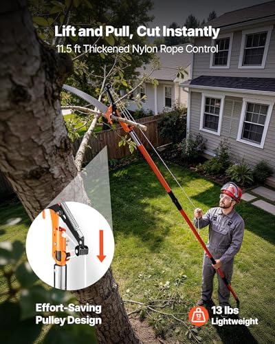 VEVOR Manual Pole Saw, 7.3-27 ft Extendable Tree Pruner, Sharp Steel Blade and Scissors High Branches Trimming, Branch Trimmer with Lightweight 8 Fiberglass Handles, for Pruning Palms and Shrubs