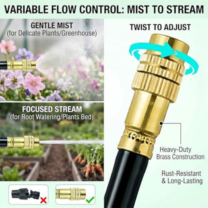 2026-Upgrade 100Ft 1/4" Drip Irrigation System,Garden Watering Kit with 20Pcs 360° Adjustable Copper Nozzles,Automatic Atomizing Sprinkler,DIY for Outdoor,Lawn,Greenhouse,Raised Beds (50FT/14pcs) - size: 50FT/14pcs
