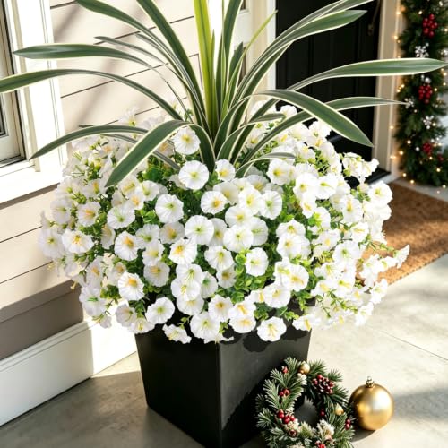 INXUGAO Artificial Flowers for Outdoors Fake Plants UV Resistant Outside - color: White