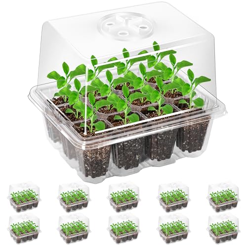 Bonviee 10-Pack Seed Starter Trays, Tall Dome, Base, 12-Cell Tray, Clear - color: Clear, size: 10 Packs