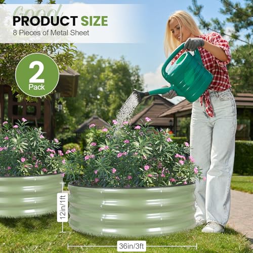 G GOOD GAIN Round Raised Garden Bed Outdoor, 3x3x1ft, 2Pcs, Olive Green - color: Olive Green, size: 3x3x1 FT (2 Packs)