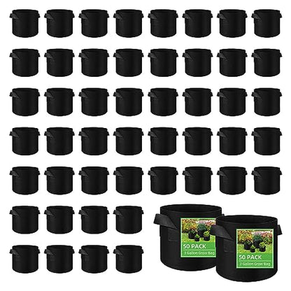LITLANDSTAR 50 Pack 3 Gallon Plant Grow Bags, Breathable Felt Non-Woven Aeration Fabric Plant Grow Pots, Garden Planting Containers for Nursery Vegetable Flower Grow Bags with Handles (9.8x8.7nch) - size: 3 Gallon