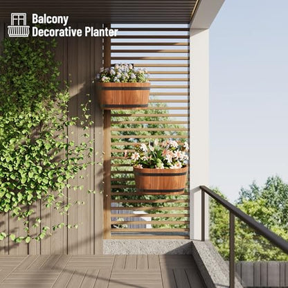 2-Pack Wooden Railing Planters, Hanging Flower Pots - color: Brown-2pcs, size: Small