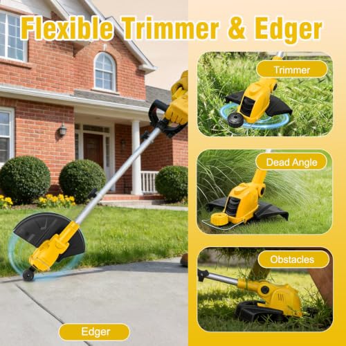 21V Electric Weed Wacker, Auto Line Feed High-Torque Motor - color: Yellow