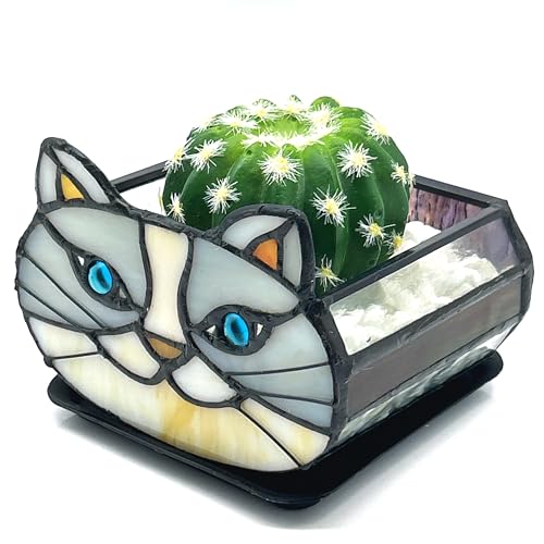 Cute Gray Cat Planter,Cat Succulent Planter,Unique Pots for Indoor Plants,Gifts for Plant Lovers Women Unique 4.33x3.54x2.95 in (Flower Pot Does not Include Plants) - color: Little Gray Cat