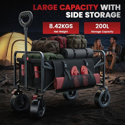 200L Wagon Carts Foldable, 7.48" All-Terrain Wheels Beach Cart