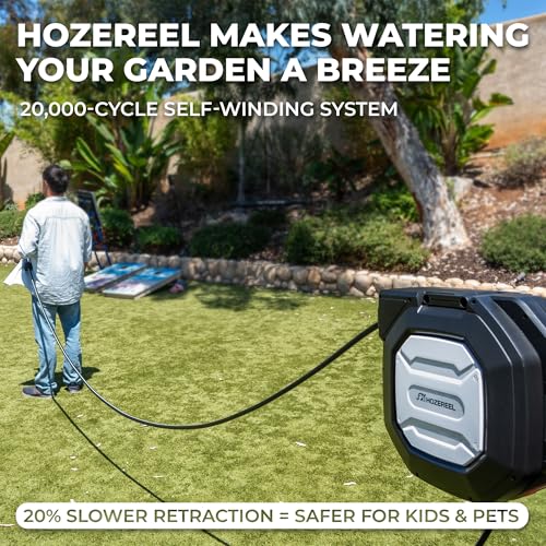 5/8" x 100 ft Heavy Duty Retractable Garden Hose Reel Black - color: Black & White, size: 5/8" 100 FT