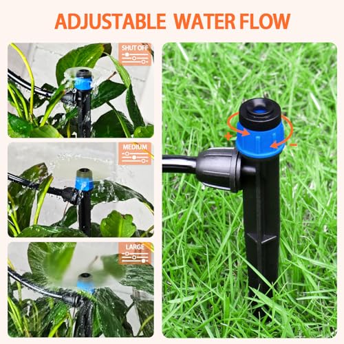 Gardrip 55 Pieces Drip Emitters Fan Shape with Stake for 1/4" Irrigation Tubing: Adjustable 360 Degree Water Flow Irrigation Universal Vortex Sprayer On 5" Stake Drip Pipe Sprinklers Fittings - color: Blue 360 Degree Vortex Emitter-55 Pcs