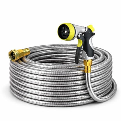 Metal Garden Hose 100 ft – 304 Stainless Steel Water Hose with Nozzle Sprayer, Garden Hoses Flexible, Lightweight, No Kink, Heavy Duty for Outdoor (100 ft) - size: 100 Feet