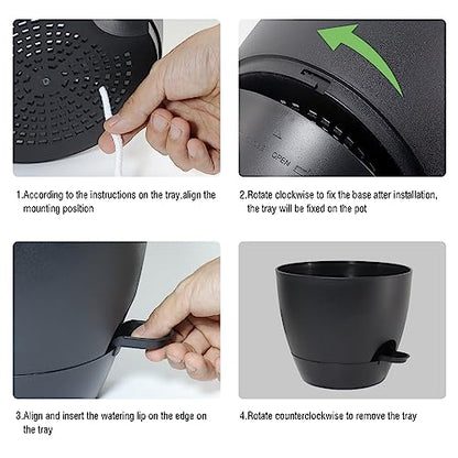 UOUZ Large Self Watering Pots, 12/10/9 Plastic Planters with High Drainage Holes and Deep Reservoir for Indoor Outdoor Garden Plants and Flowers, Black - color: Black