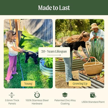 Vego garden 26" Extra Tall Raised Garden Bed Kits, 9 in 1 Modular Raised Planter Box for Vegetables Flowers Fruits Oval Metal Raised Garden-Modern Gray - color: Modern Gray, size: 9 in 1