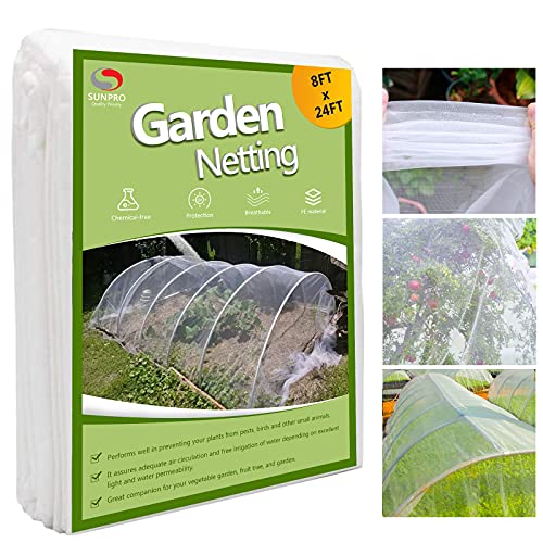 8x24ft Garden Netting Pest Barrier, 0.8mm Ultra Fine Mesh Plant Cover for Vegetables Fruits Flowers, Durable Mesh Screen for Raised Garden Beds, Row Cover, Shield for Cicadas, Birds, & Wildlife
