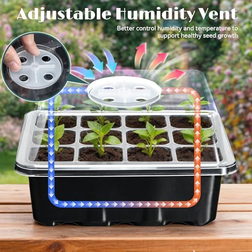 5-Pack Seed Starter Tray Seedling Kits,Plant Starter Kit with Adjustable Humidity Dome and Base Indoor Greenhouse Mini Propagator for Seeds Growing Starting(Blck)