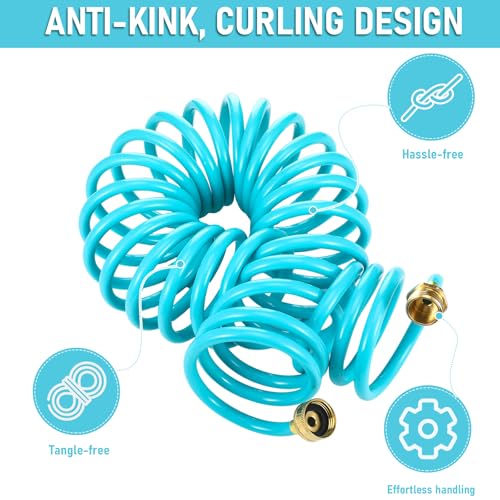 Pangda Expandable Coil Garden Hose 25 ft with Spray Nozzle, Blue - color: Blue, size: 25 Ft
