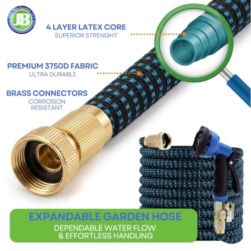 J&B XpandaHose 75ft Expandable Garden Hose, Lightweight, Brass Connectors - color: Blue/Black, size: 75ft