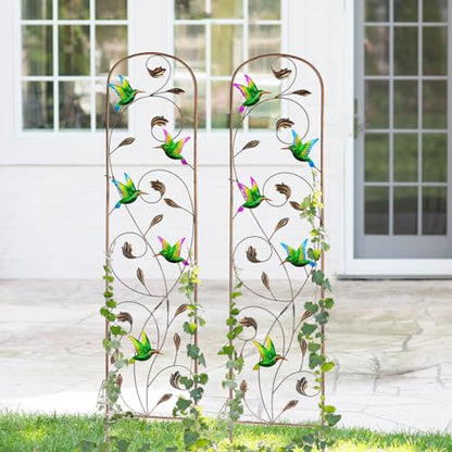 2 Pack Metal Garden Trellis for Climbing Plants - style: Hummingbird