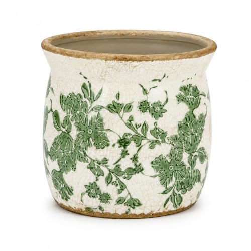 Doysayes Vintage Ceramic Flower Pot for Indoor Plant with Drainage Hole - color: Green
