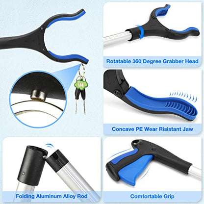 2-Pack Grabber Tool, 32" Long Reacher Grabber Pickup Tool with Magnetic Tip, Trash Picker for Elderly Grab It Reaching Tool, Garbage Picker Upper, Litter Pick Up Grab Tool