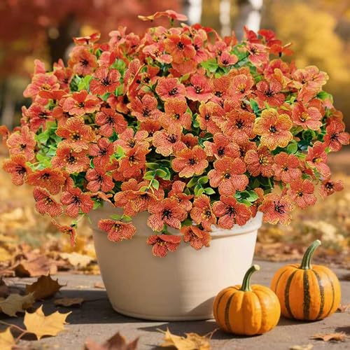 Artificial Mums for Outdoor Fall Decor Fall Flowers, 12 Bundles Fake Mums Artificial Flowers Fall Decorations for Home, Fake Plants for Outdoor Planters UV Resistant for Porch Yard Outside - color: Orange-12, size: 12Pcs