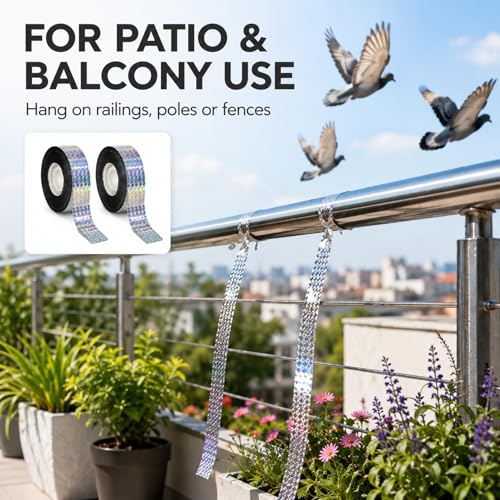 RAINFLOW Bird Scare Tape - 2 Rolls 300FT Reflective Ribbon for Garden
