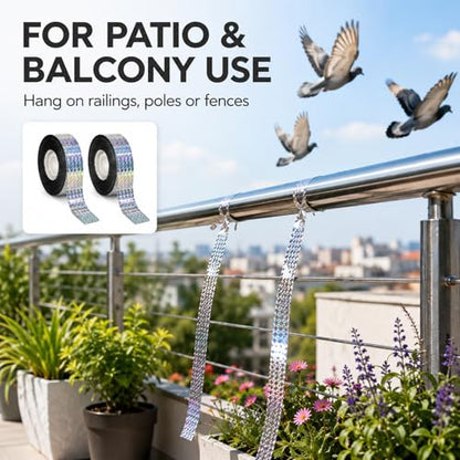 RAINFLOW Bird Scare Tape - 2 Rolls 300FT Reflective Ribbon for Garden