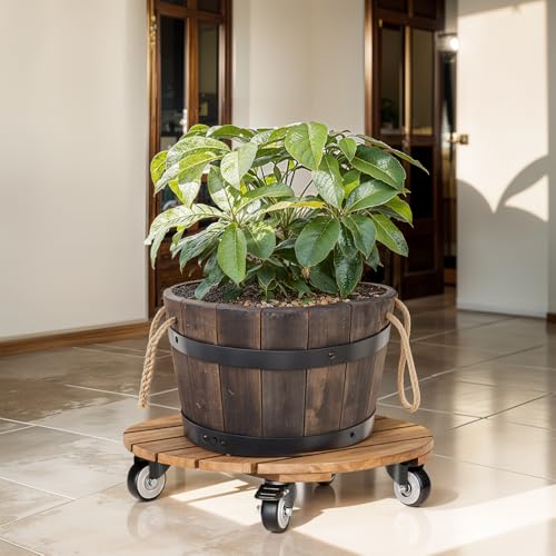 Idzo 2pack Wood Plant Caddy With Wheels Heavy Duty, 264 Lbs Capacity, 12 Inch Acacia Hardwood Plant Dolly, Plant Stand with 360° Lockable Wheels, Plant Caster for Heavy Objects Hauling - Natural Wood - color: Round Wood Natural, size: 12 Inch