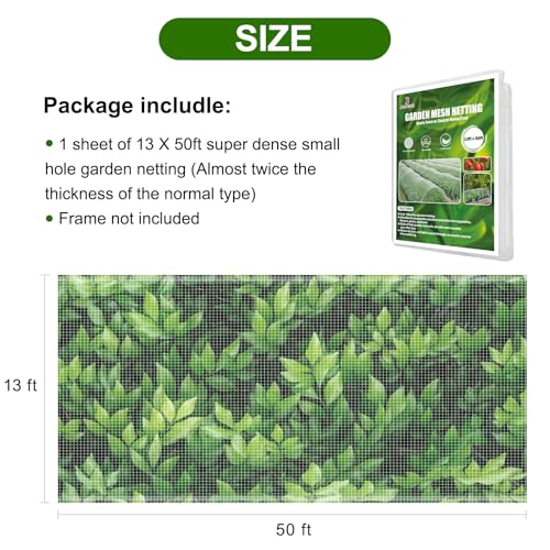 Jevrench 13 x 50 ft Garden Netting Row Cover, Ultra Fine Mesh for Plants - size: 13ft x 50ft