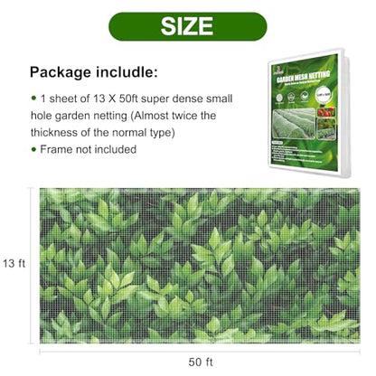 Jevrench 13 x 50 ft Garden Netting Row Cover, Ultra Fine Mesh for Plants - size: 13ft x 50ft