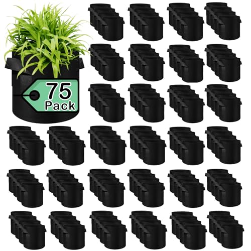 75 Pack 10 Gallon Plant Grow Bags Bulk, Thickened Nonwoven Fabric Pots with Handles, Black Vegetable Planter Bags Containers, Cloth Planters for Garden Vegetable/Flower/Plant/Fruits Outdoor - size: 10 Gallon