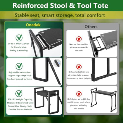 Garden Kneeler and Seat Foldable Gardening Stool with Extendable Legs - color: Dark Black