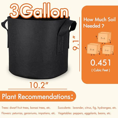 Gardzen 10-Pack 3 Gallon Grow Bags Fabric Pots with Heavy Duty Handles - size: 3 Gallons
