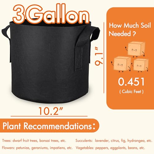 Gardzen 10-Pack 3 Gallon Grow Bags Fabric Pots with Heavy Duty Handles - size: 3 Gallons