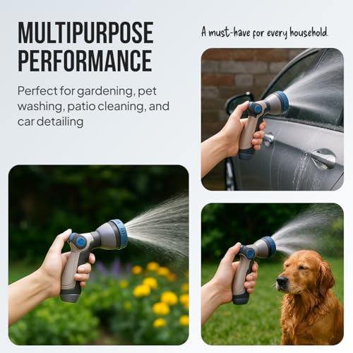 Garden Hose Nozzle – 8-Pattern Hose Sprayer with Thumb Control – Watering Tool for Garden, Car Wash, Lawn Care & Pet Shower - color: 1a.Blue