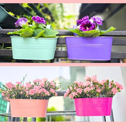 LaLaGreen Hanging Rail Planter (11.2 in, 6 Pack) Colorful Metal Garden Pots - size: Multi-E 11.2" x 6 Pack