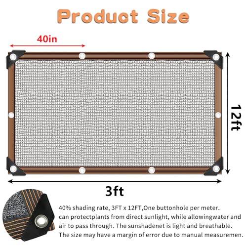 Shade Cloth for Plants Greenhouse, 40-50% Sunblock Shade Sails -for Outdoor Garden Pergola Patio Lawn Plant Sun Shade Cloths for Kennel Chicken Coop Easier to Hang Shade Net Cover - size: 3'x12'