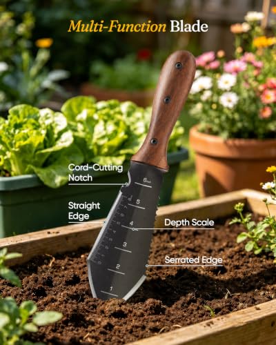 Grenebo Hori Hori Garden Knife, 4mm Thick Extra-Wide Blade Garden Tool - color: Gray