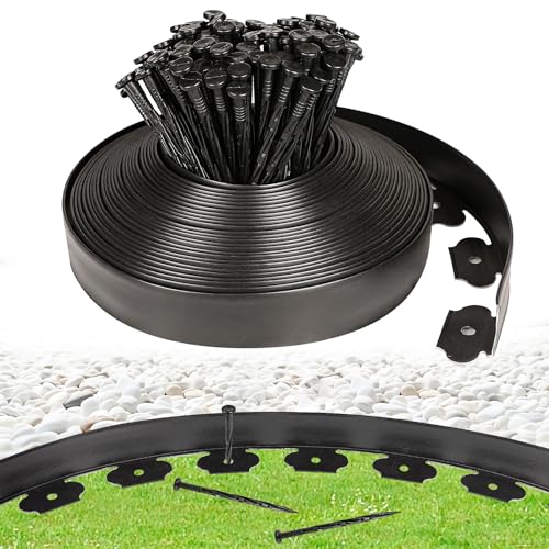 JERIA 2 Inch Tall 66 FT Garden Edging Kit with 90pcs Spikes, Plastic Edging for Landscaping - size: 2IN x 66FT