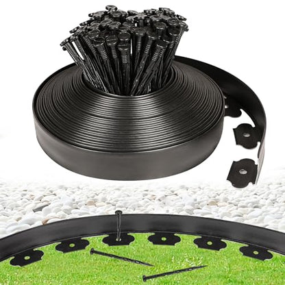 JERIA 2 Inch Tall 66 FT Garden Edging Kit with 90pcs Spikes, Plastic Edging for Landscaping - size: 2IN x 66FT