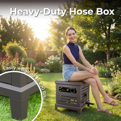 Relhost Hose Reel, Heavy Duty Metal Deck Box Hideaway Holds 125 ft x 5/8" Hose, Garden Hose Reel with Never-Leak System, Manual Crank Handle, Hose Guide, Ideal for Yards, Patios, and Garden Sheds - color: Grey, size: 125FT
